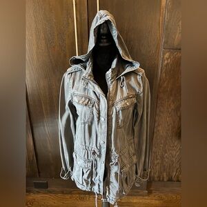 Max Jeans Gray Utility Jacket with Hood